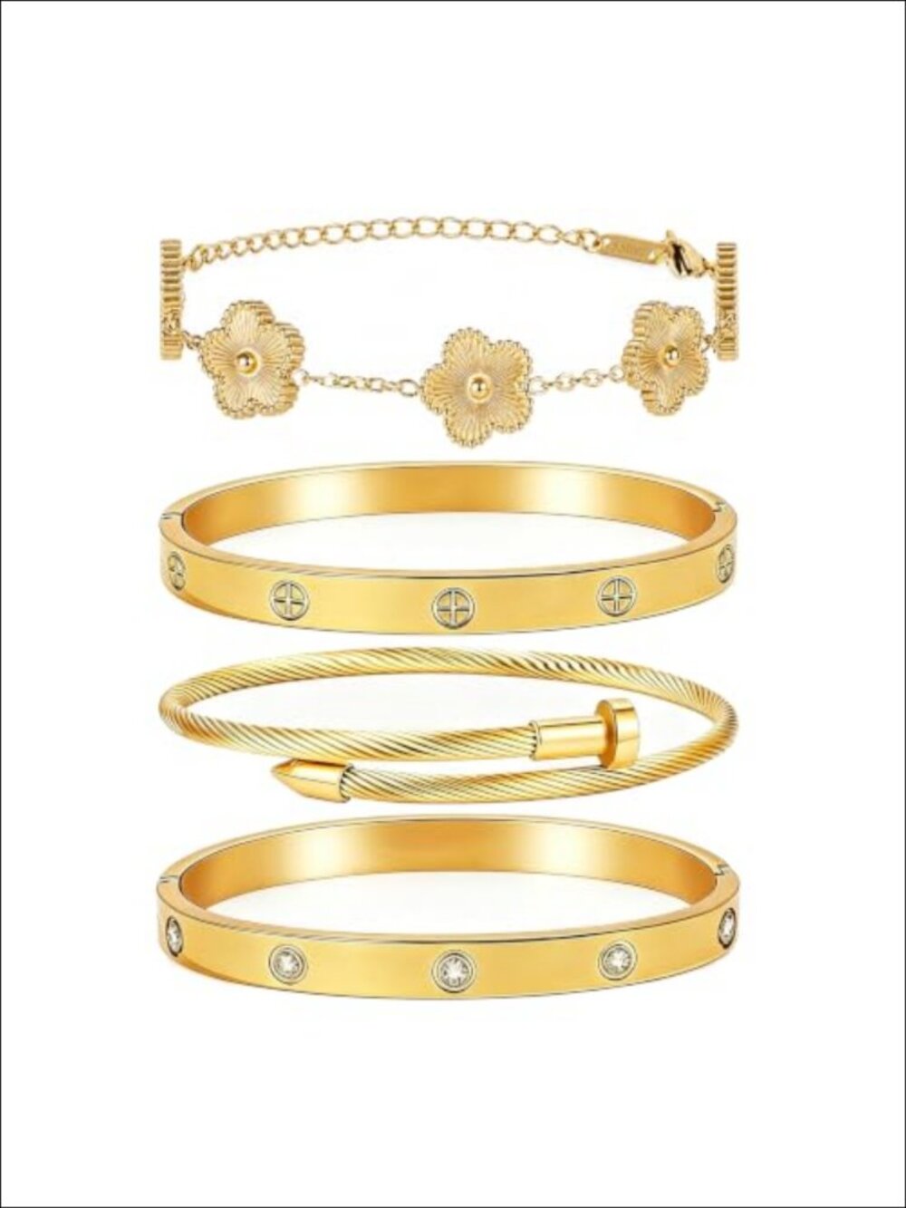 JINDETAI 18K Gold Plated Stackable Bracelet Set - Non-Tarnish Stainless Steel